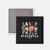 Aimant Plage de Poipu Hawaii Surfboard Surf Rétro (Recto/Verso)