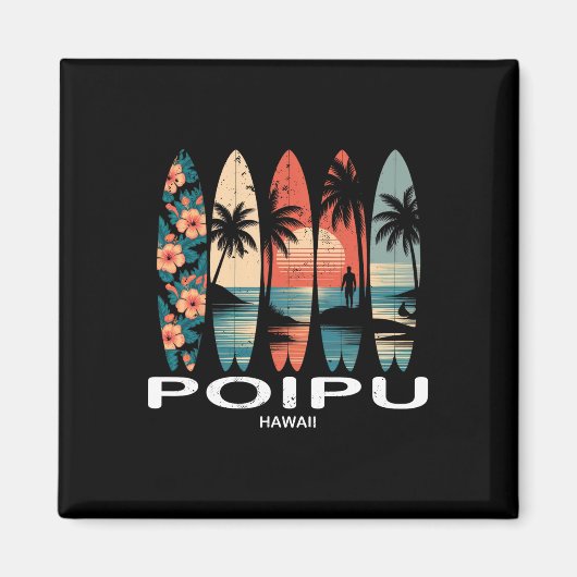 Aimant Plage de Poipu Hawaii Surfboard Surf Rétro (Devant)