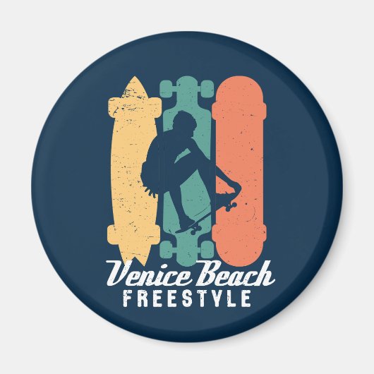 Aimant Plage de Venice Cali Retro Skateboard Freestyle (Devant)