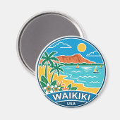 Aimant Plage de Waikiki Hawaï (Recto/Verso)
