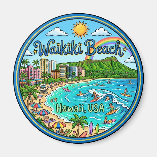 Aimant Plage de Waikiki Hawaii (Devant)