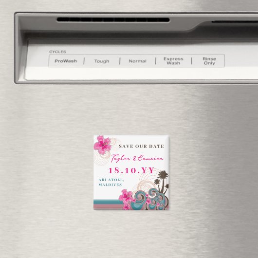 Aimant Plage Des Vagues Tropicales De L'Hibiscus Rose Enr (In Situ (Lave-vaisselle))