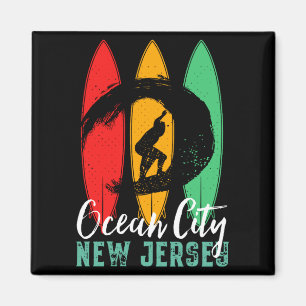 Aimant Plage d'Ocean City New Jersey Vintage Rétro Surf