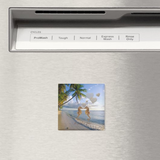 Aimant Plage, Palmier, Chevaux De Mer En Amour -Personnal (In Situ (Lave-vaisselle))