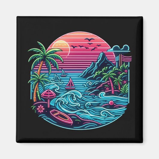 Aimant Plage tropicale/néon hawaïen (Devant)