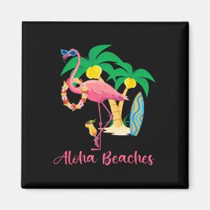 Aimant Plages d'Aloha Fleurs hawaïennes Flamant rose Flor