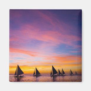 Aimant Plages tropicales Sunset Sailboats, Phillipines