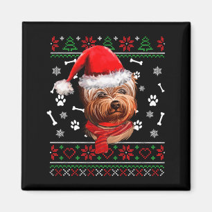 Aimant Plaid de Noël dégueulasse Chien Yorkie Chapeau de