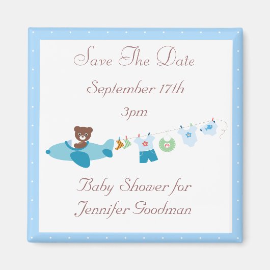 Aimant Plan & Cloison Bleu Enregistrer Le Baby shower Dat (Devant)