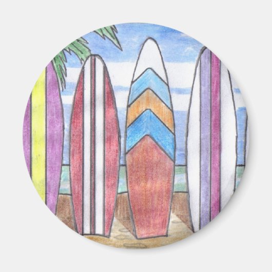 Aimant PLANCHES DE SURF (rond) (Devant)