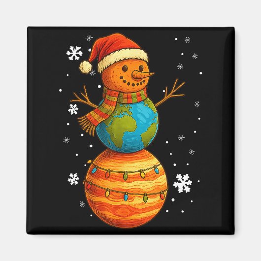 Aimant Planet Snowman Earth Saturn Christmas Holiday Art  (Devant)