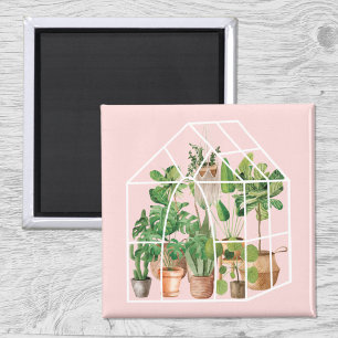 Aimant Plante de maison tropicale aquarelle rose