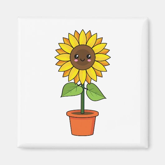 Aimant Plante de tournesol Kawaii dans un pot (Devant)