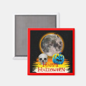 Aimant Pleine lune, crâne et Citrouille bleu la nuit. (Recto/Verso)