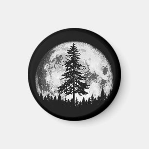 Aimant Pleine lune rétro et minimaliste Arbre à pin Vinta