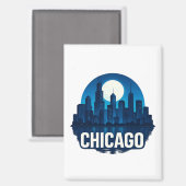 Aimant Pleine lune Skyline de Chicago (Recto/Verso)