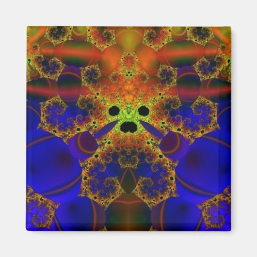 Aimant Pleurer | Art fractal bleu et jaune (Devant)