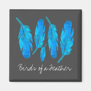 Aimant Plumes bohèmes bleues bleues et grises