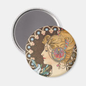 Aimant Plumes d'Alphonse Mucha - Art Nouveau Vintage (Recto/Verso)