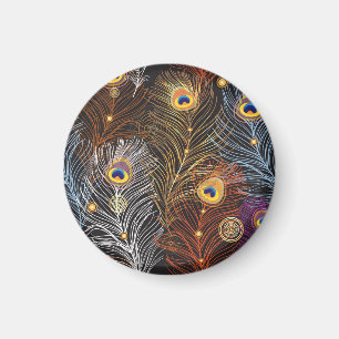 Aimant Plumes de paon doré : motif foncé.