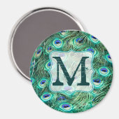 Aimant Plumes d'oiseaux de paon Monogramme Turquoise Aima (Recto/Verso)