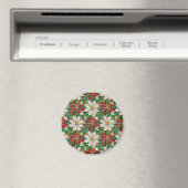 Aimant Poinsettia Blanc Rouge Vert Or (In Situ (Lave-vaisselle))
