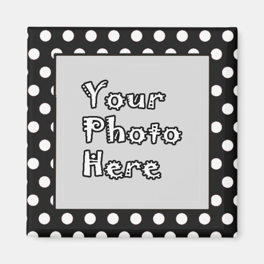 Aimant Point de polka noir et blanc carré (Devant)