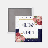 Aimant Points blancs bleu marine Floral Clean Lave-vaisse (Recto/Verso)