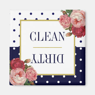 Aimant Points blancs bleu marine Floral Clean Lave-vaisse