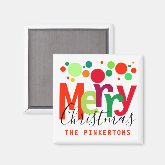 Aimant Points Festifs de Noël Script moderne Nom de famil (Recto/Verso)