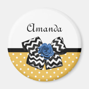 Aimant Points Jaunes Bleus Rose Chevron Bow avec nom