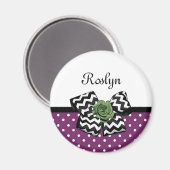 Aimant Points mignons pourpres Rose vert Chevron Bow avec (Recto/Verso)