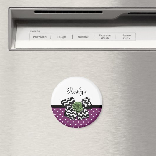 Aimant Points mignons pourpres Rose vert Chevron Bow avec (In Situ (Lave-vaisselle))