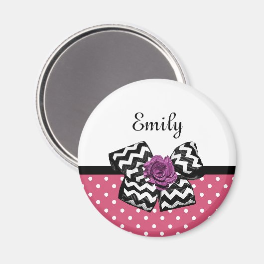 Aimant Points roses mignons Rose pourpre Chevron Bow et n (Recto/Verso)