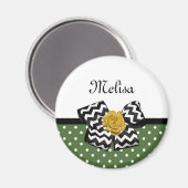 Aimant Points verts mignons Rose jaune Chevron Bow et nom (Recto/Verso)
