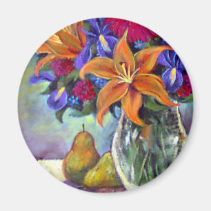 Aimant Poires de vase de fleurs Peinture Art - Multi