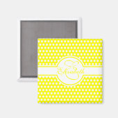 Aimant Pois blancs élégants sur Monogramme jaune (Recto/Verso)
