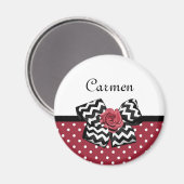 Aimant Pois rouge et blanc mignon Rose Chevron Bow (Recto/Verso)