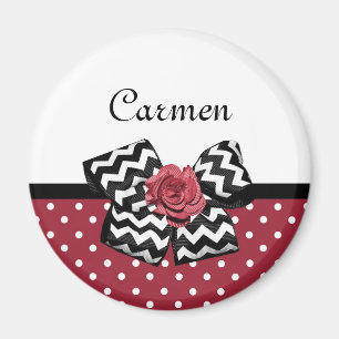 Aimant Pois rouge et blanc mignon Rose Chevron Bow