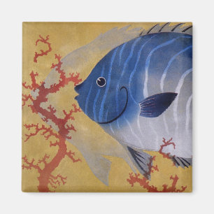 Aimant Poisson bleu tropical vintage corail vie marine oc