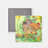Aimant Poisson de poulet Hen Chicks Aquarelle prairie (Recto/Verso)