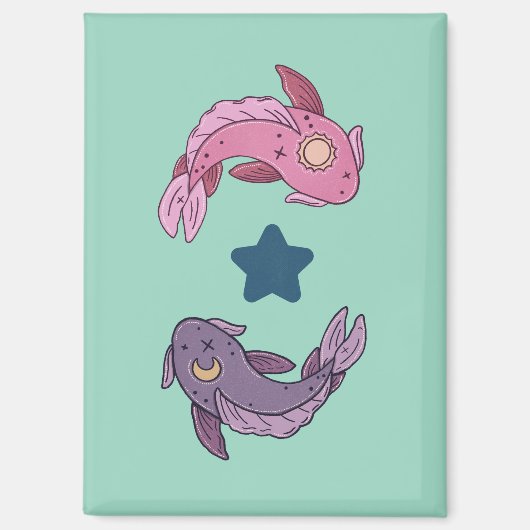 Aimant Poisson Koï Soleil et Lune | Art Pisces Céleste (Recto)
