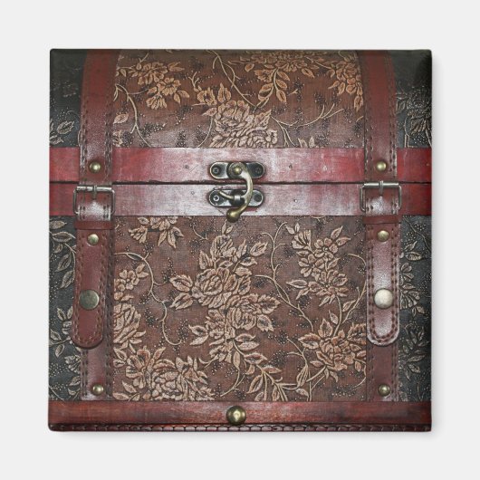 Aimant Poitrine Vintage en cuir Damask Rose (Devant)
