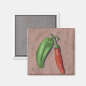 Aimant Poivrons chiliens rouges et verts (Recto/Verso)