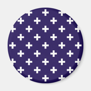 Aimant Polka blanche croise sur bleu marine