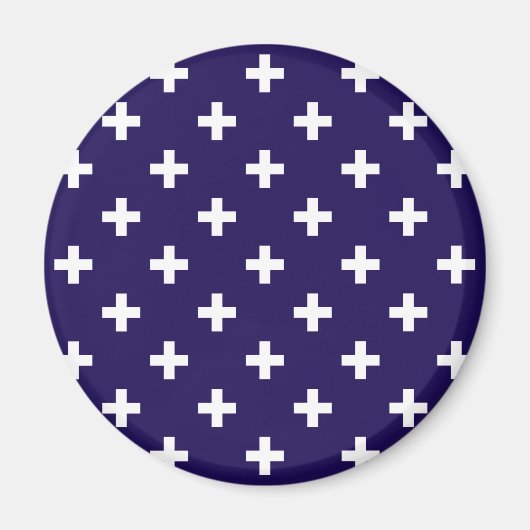 Aimant Polka blanche croise sur bleu marine (Devant)