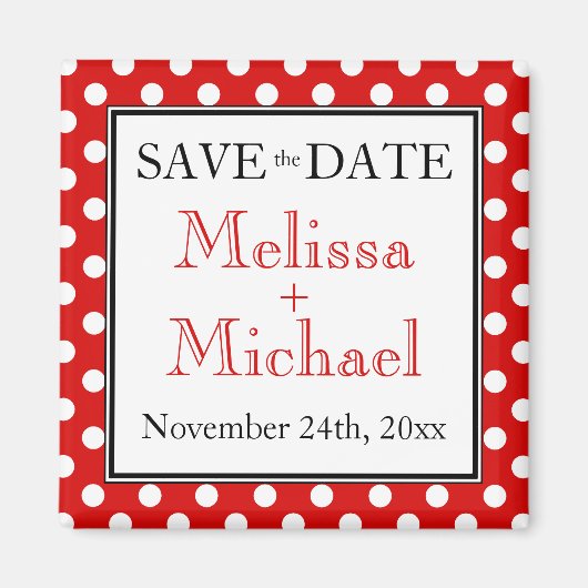 Aimant Polka Dot Red Enregistrer l'aimant Date (Devant)