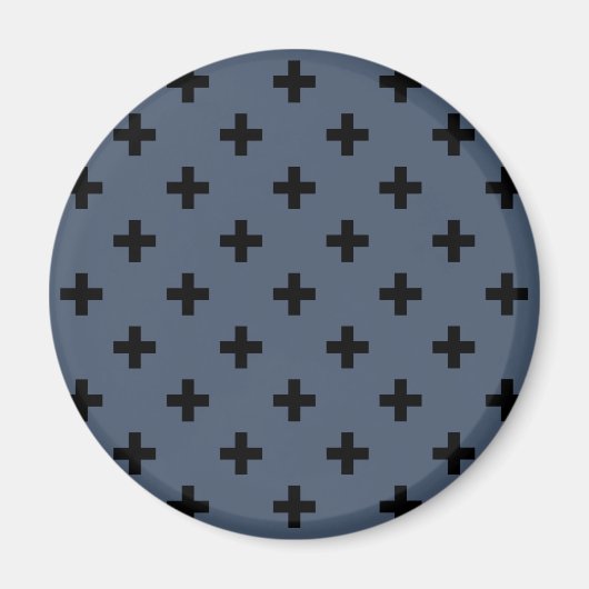 Aimant Polka noire croise sur bleu-gris (Devant)