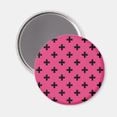 Aimant Polka noire croise sur fuchsia (Recto/Verso)