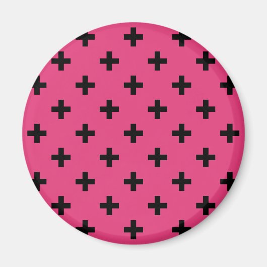 Aimant Polka noire croise sur fuchsia (Devant)